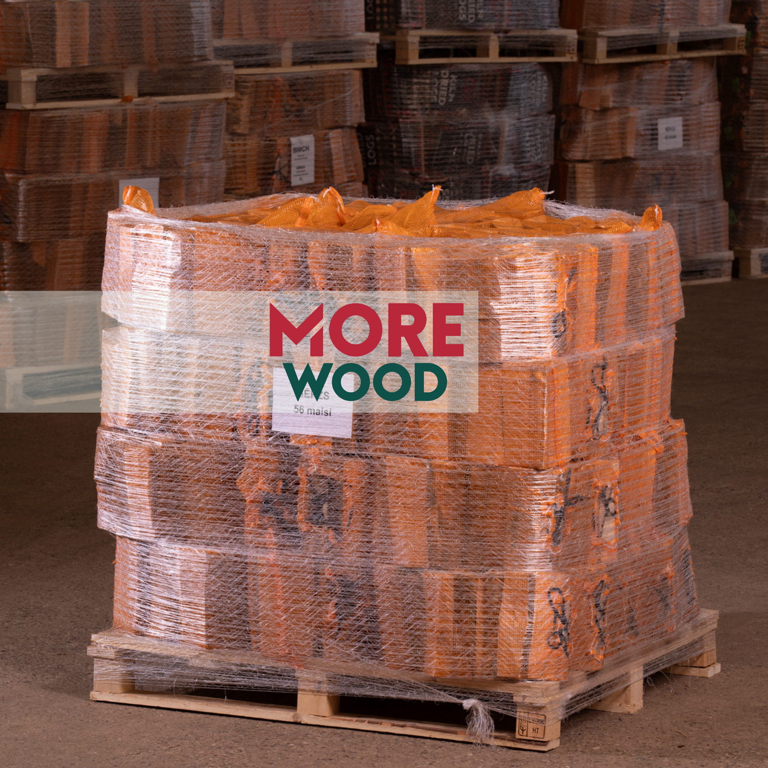 Dried Birch Firewood in Net Bags - 56 x 25L Bags on a Pallet